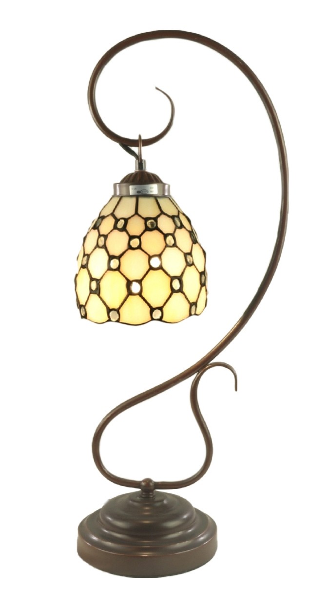 Pearl Design Tiffany Lamp On Scroll Base 58cm With 15cm Shade Dia 