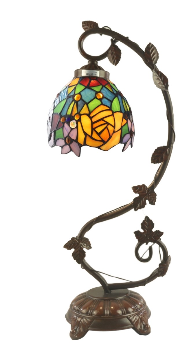 Rose & Snowdrop Tiffany Lamp On Vine Leaf Base 54cm With 15cm Shade Dia 