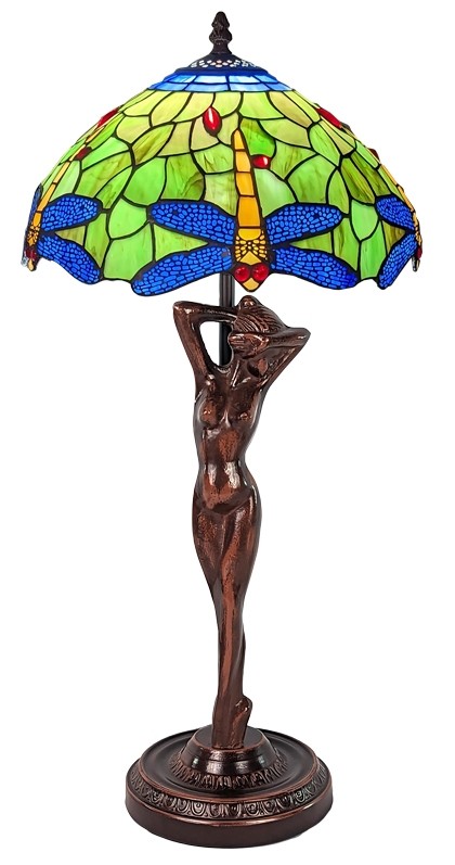 Dragonfly Tiffany Lamp With Lady Base 52cm With 33 Dia 