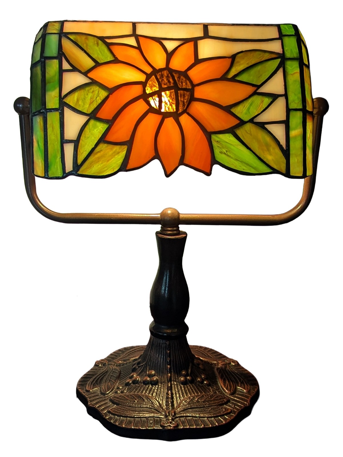 Bankers Lamp - Sunflower Design - 33cm