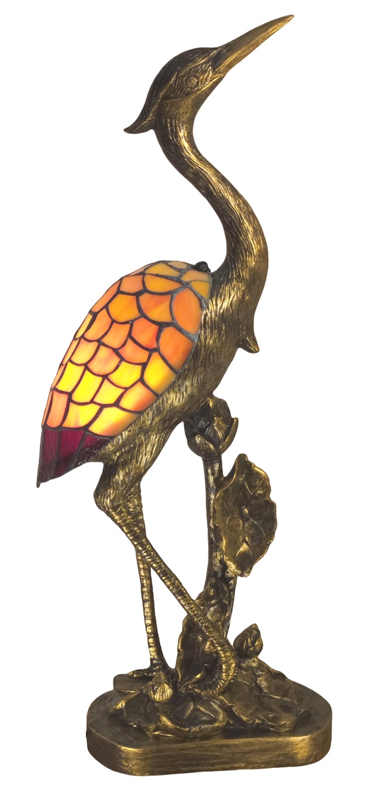 59cm Japanese Crane Head Up Tiffany Lamp - Bronze Finish