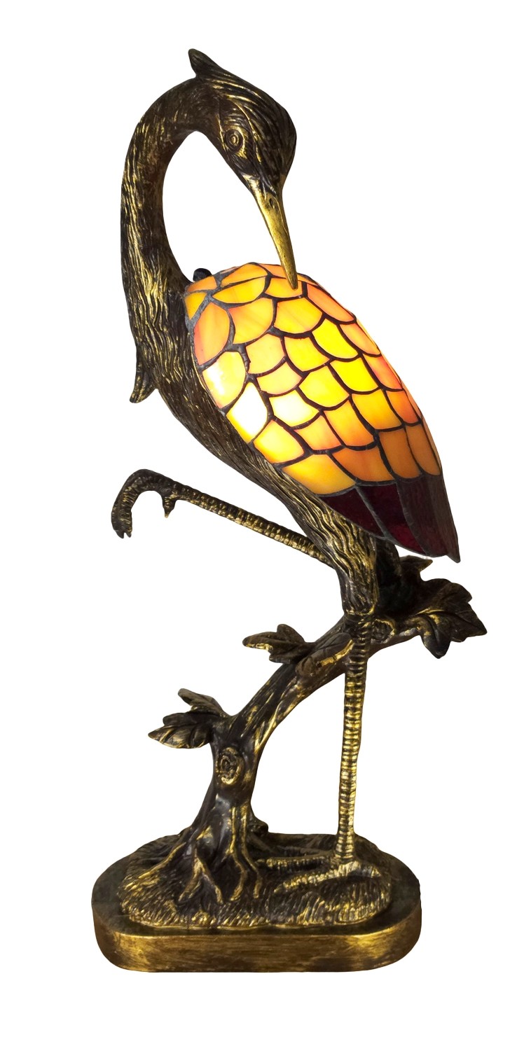 54cm Japanese Crane Head Down Tiffany Lamp - Bronze Finish
