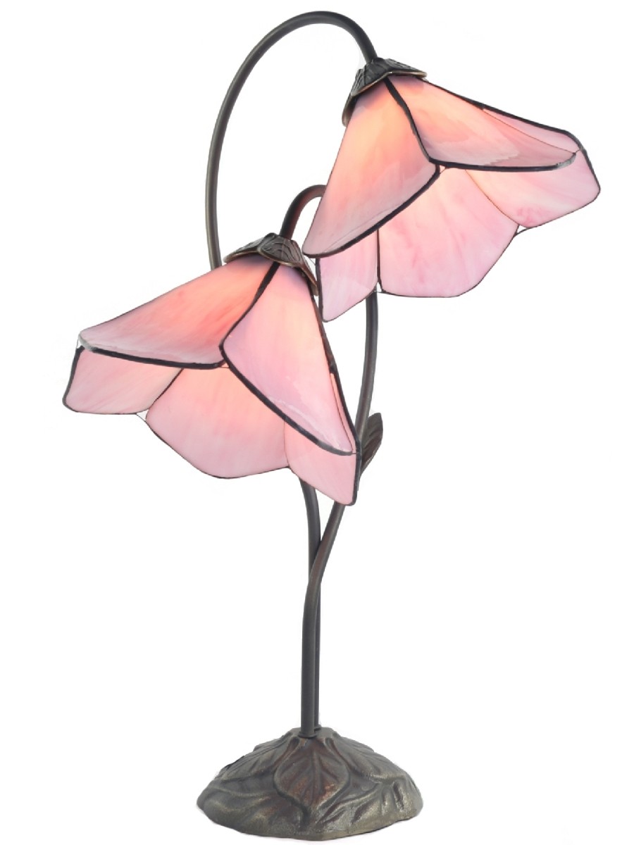 Dark Antique Finish - Double Pink Petal Shade Lamp  - 59cm