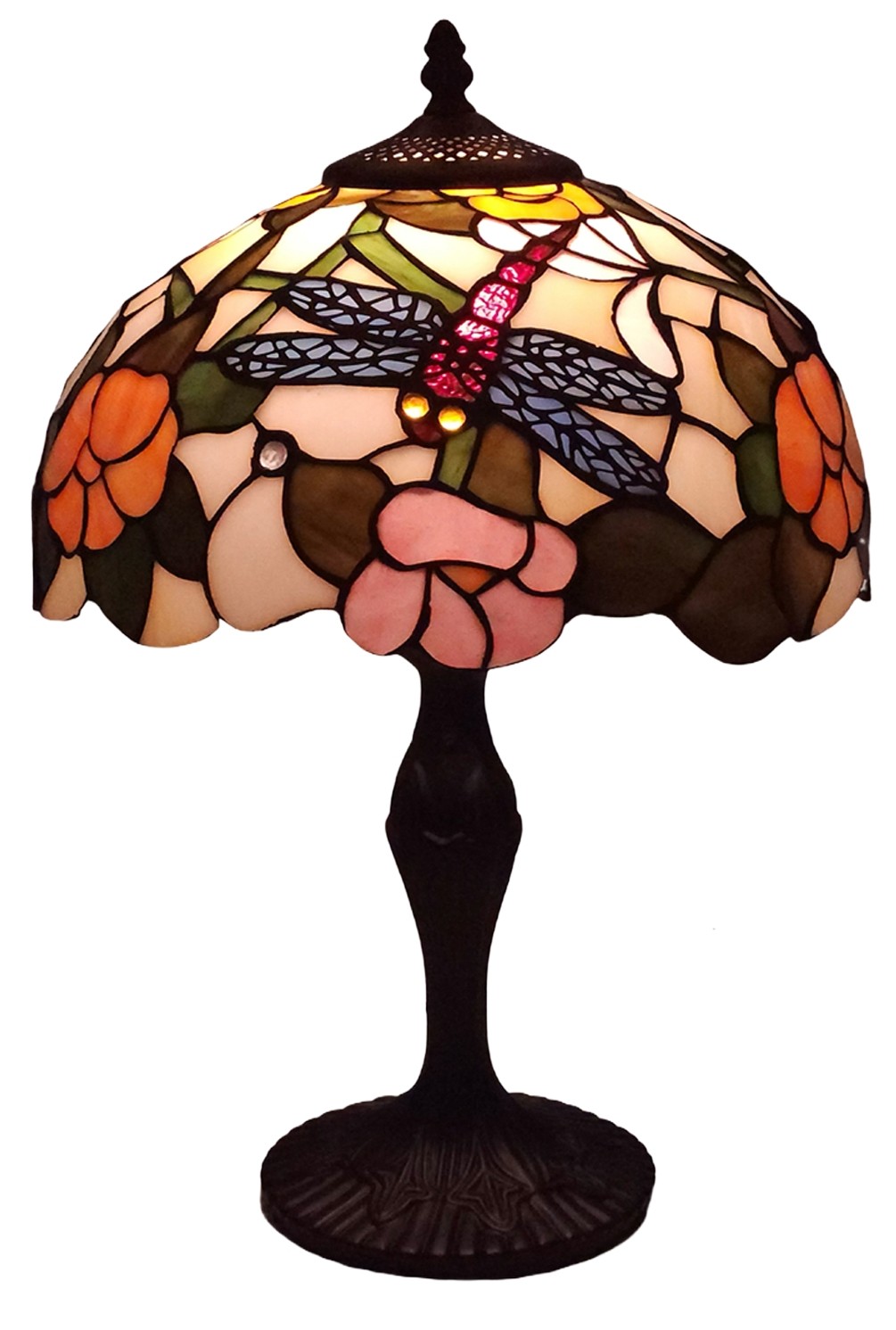 Flower and Dragonfly Tiffany Table Lamp 47cm (Medium)