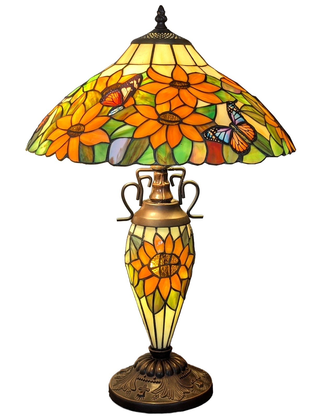 Double Lamp With Resin Base 60cm Large - Sunflower/Butterfly Design