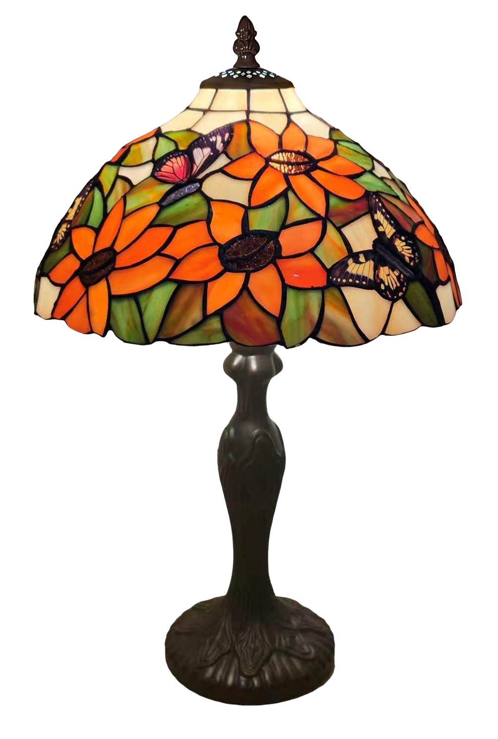 Tiffany Table Lamp Medium Sunflower/Butterfly Design - 45cm
