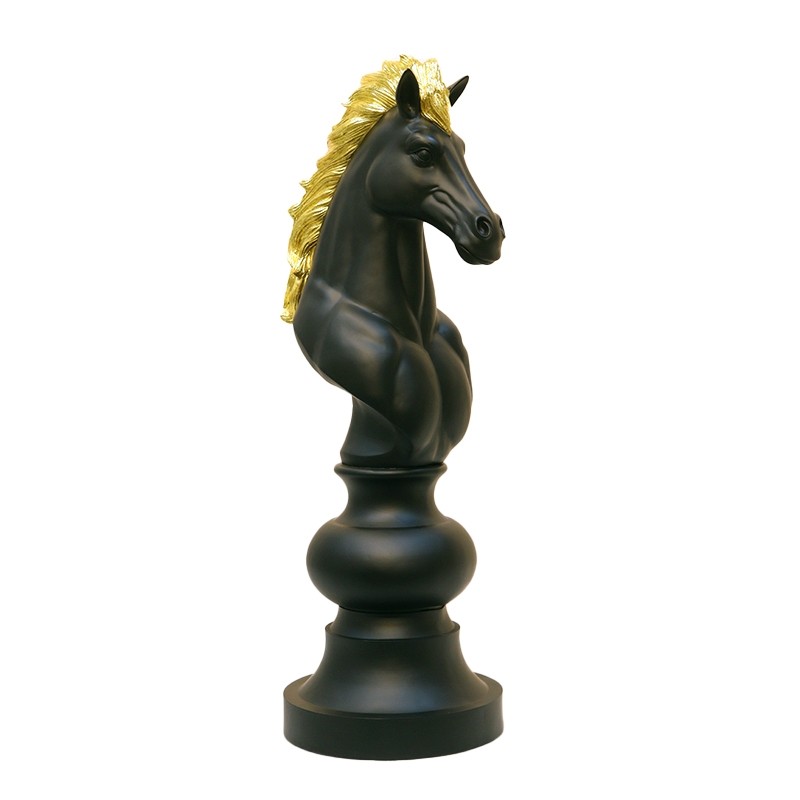 Chess Knight - Matt Black & Gold Leaf Finish 130cm