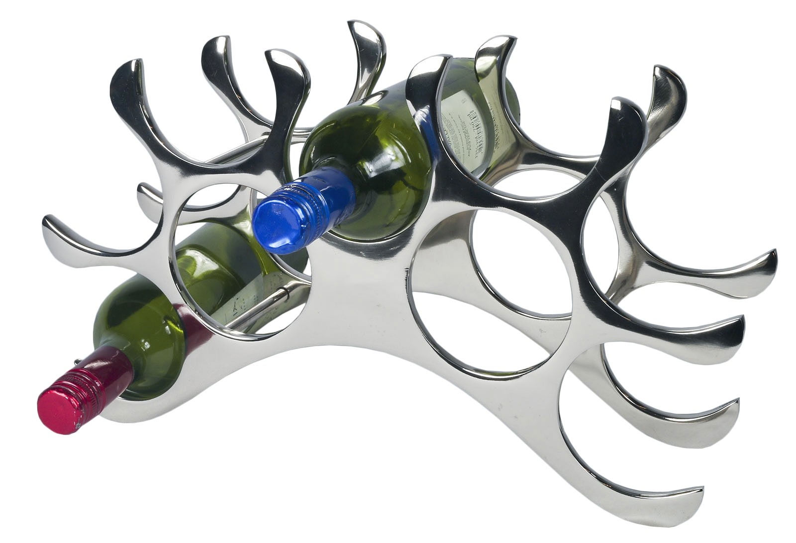 9 Bottle Wine Rack - Cast Aluminium - Nickel Plated Finish 39cm