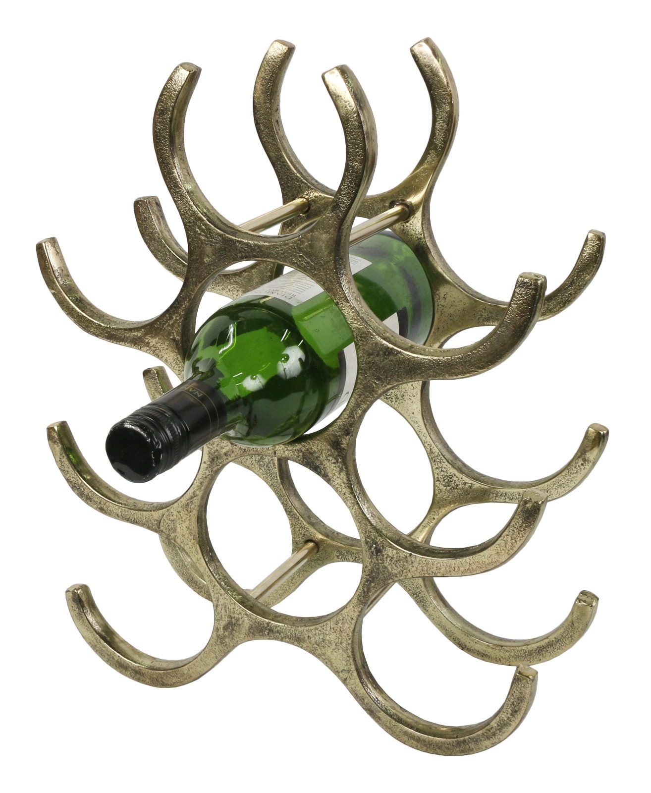 9 Bottle Wine Rack Cast Aluminium - Anodized Antique Brass Industrial Finish 35.5cm