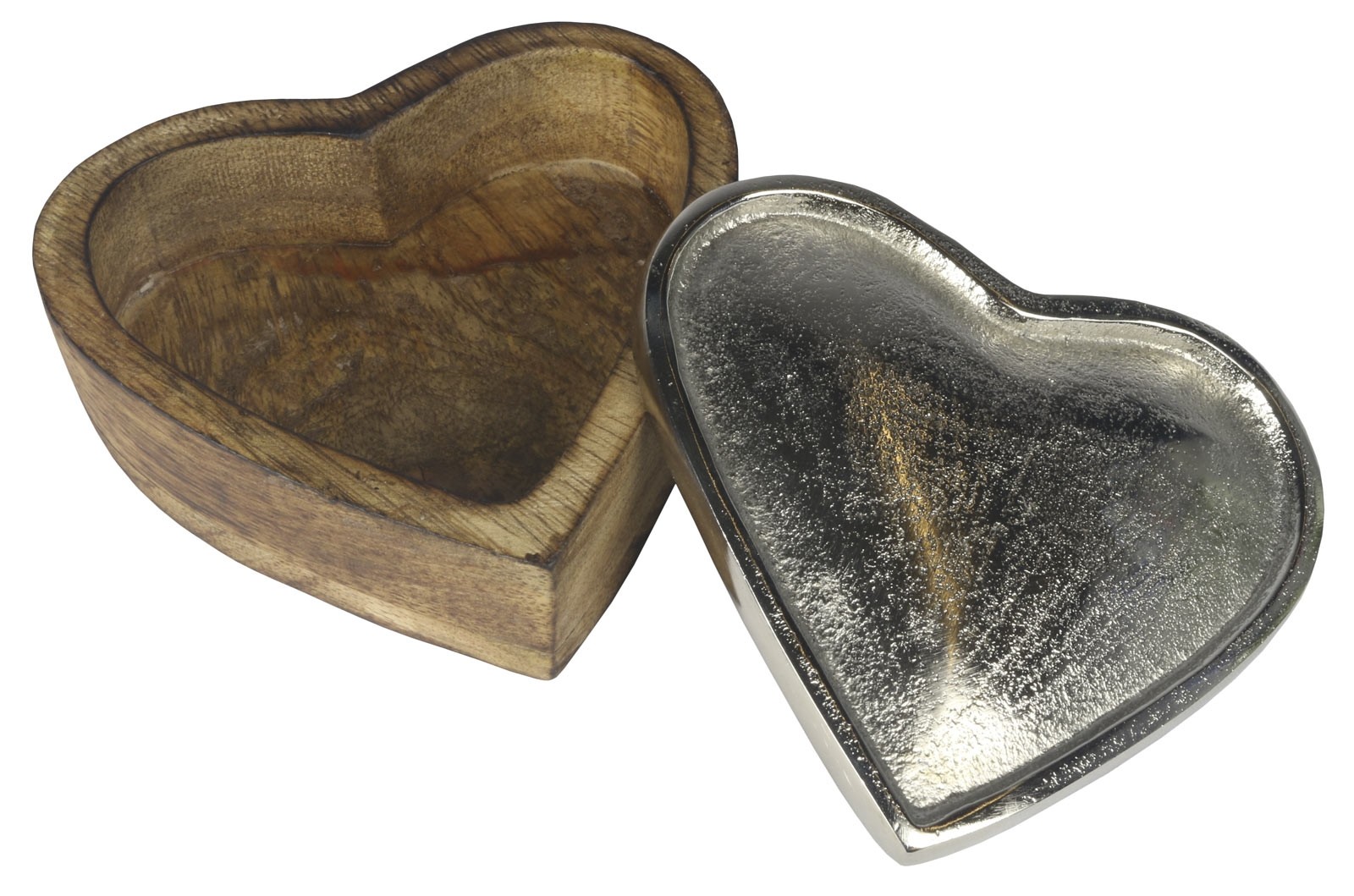 Wooden Heart Box with Nickel Top  11cm