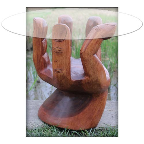 Wooden Hand Table with Glass Top 51cm