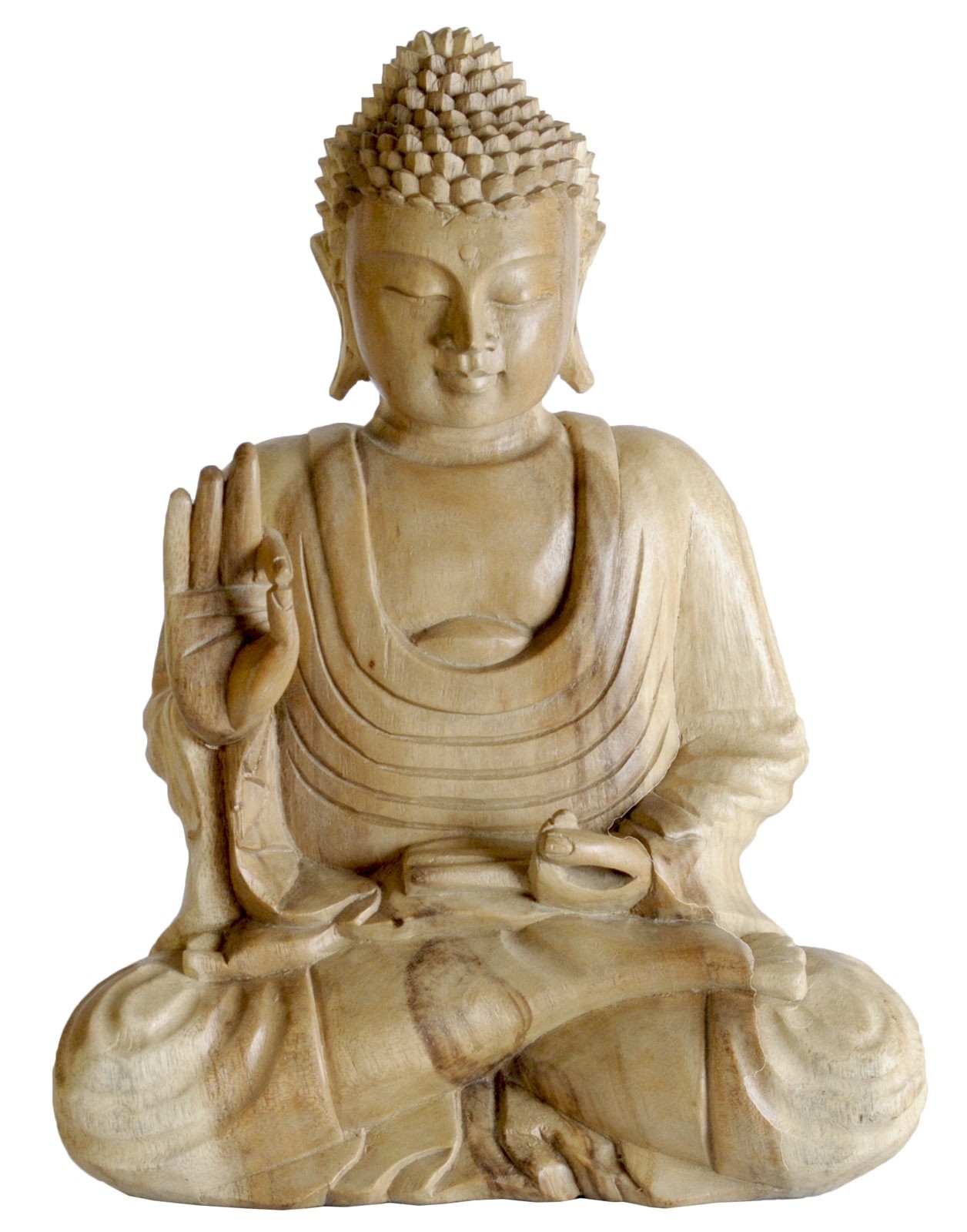 Wooden Meditating Buddha Statue 40cm - Natural Finish