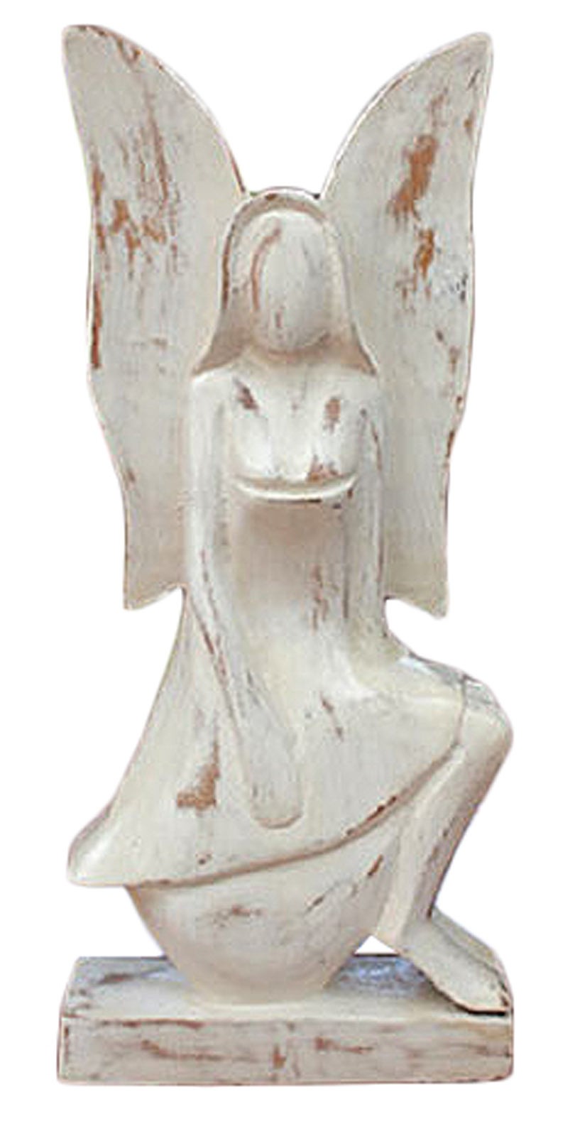 Wooden Angel Sitting - White Wash Finish 30cm