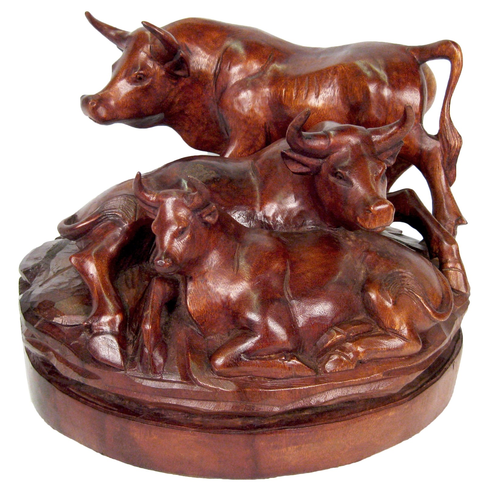 Hand Carved Wooden Bulls 40cm