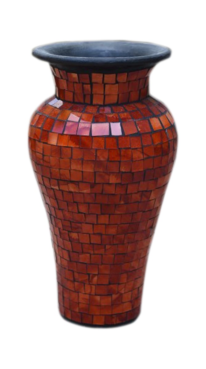 Mosaic Orange Terracotta & Glass Vase - 80cm Tall - 28cm Dia.