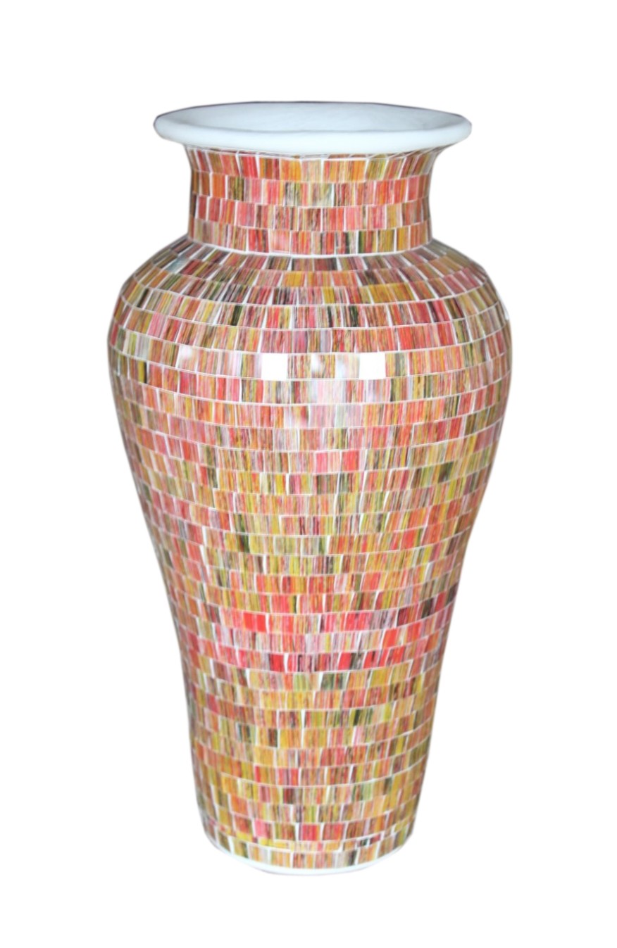 Mosaic Glass & Terracotta Vase - 100cm Tall - 31cm Dia.