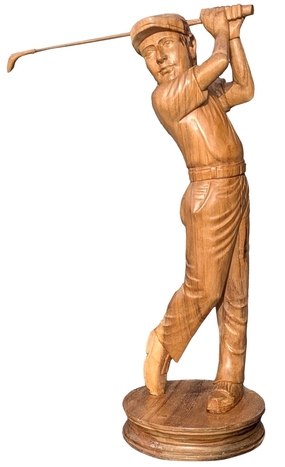 Hand Carved Wooden Statue Of Male Golfer - Suar Wood - 80cm