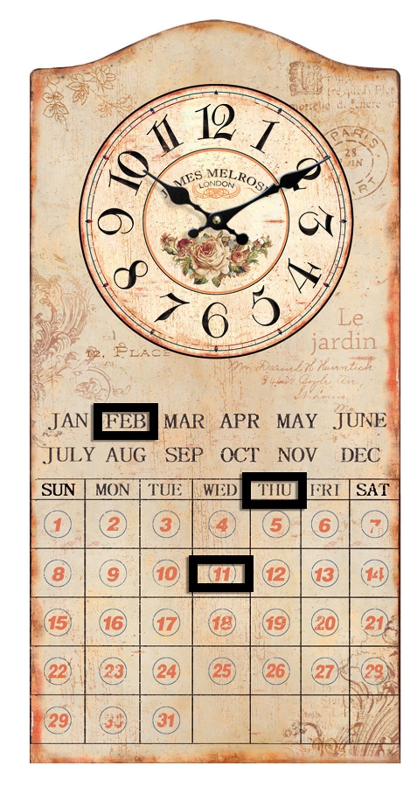 Le Jardin Wall Calendar & Clock 60cm