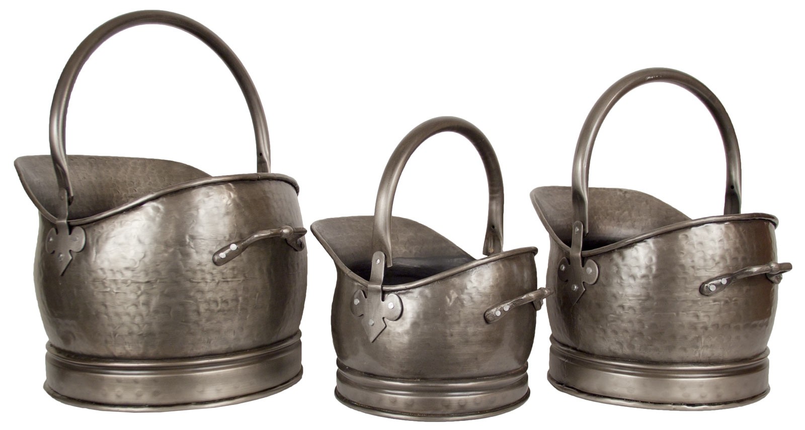 Set Of 3 Classic Scuttles Antique Pewter Finish - 47cm