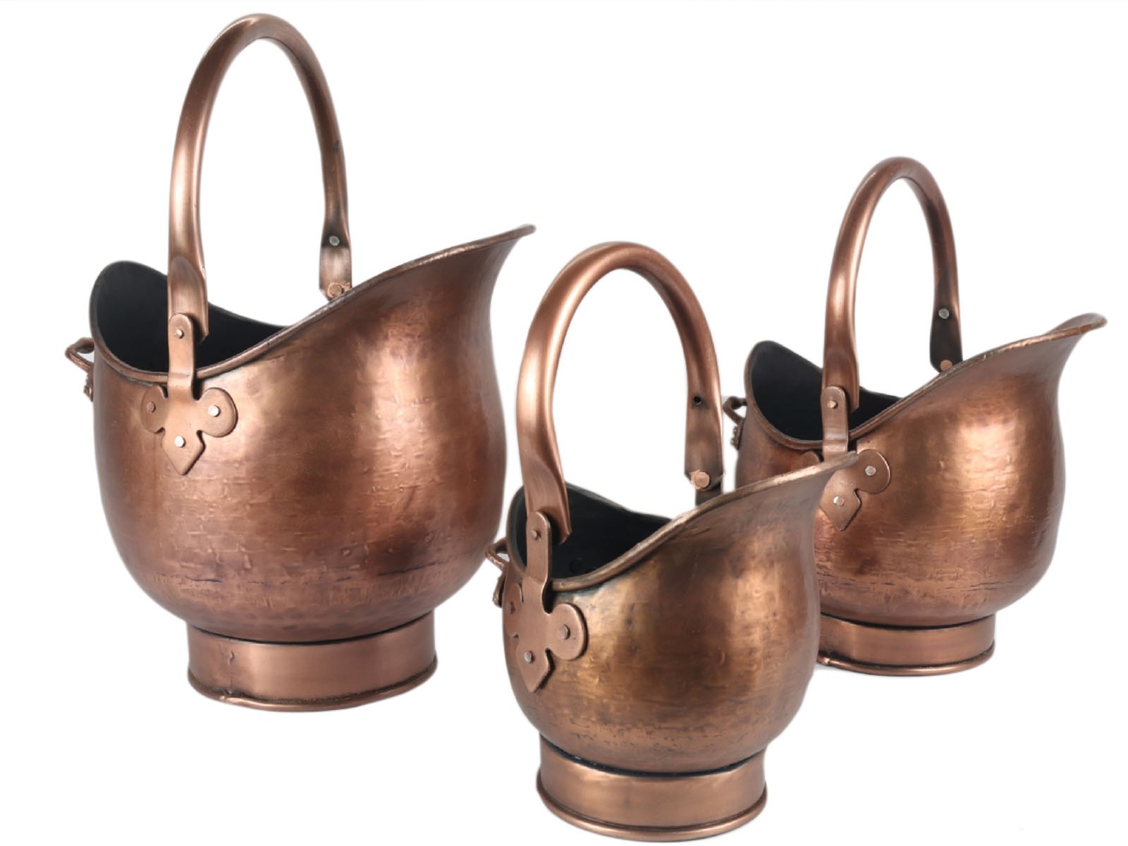 Set / 3 Coal Scuttles Antique Copper Finish 44cm 