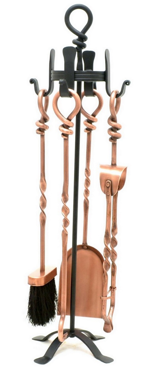 Twist Wrought Iron Companion Set- Black Stand and Copper Tools 69cm