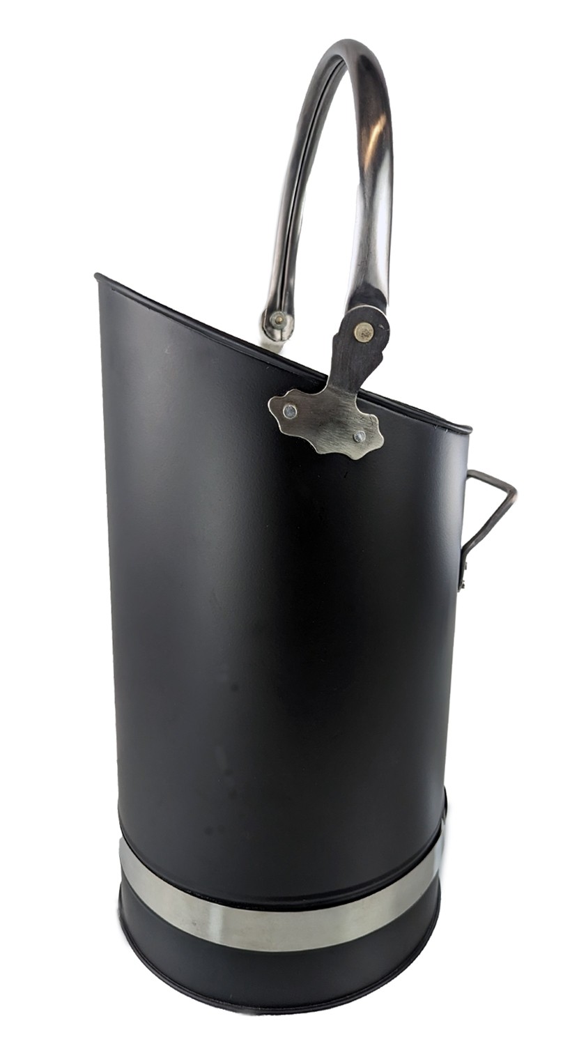 Black Coal Bucket, Hod With Nickel Finish Handles - 55cm