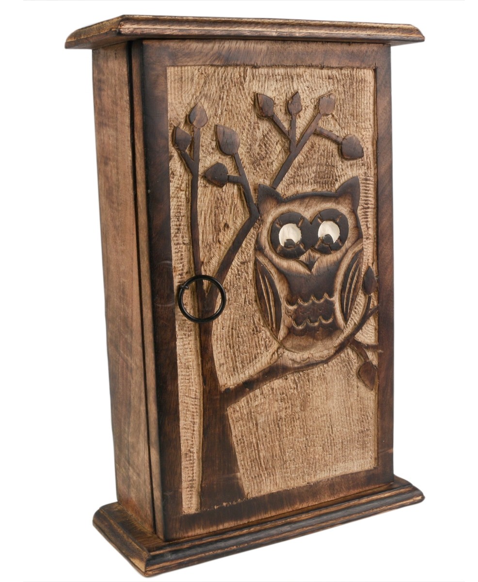 Mango Wood Ollie Owl Design Key Box 27.5cm
