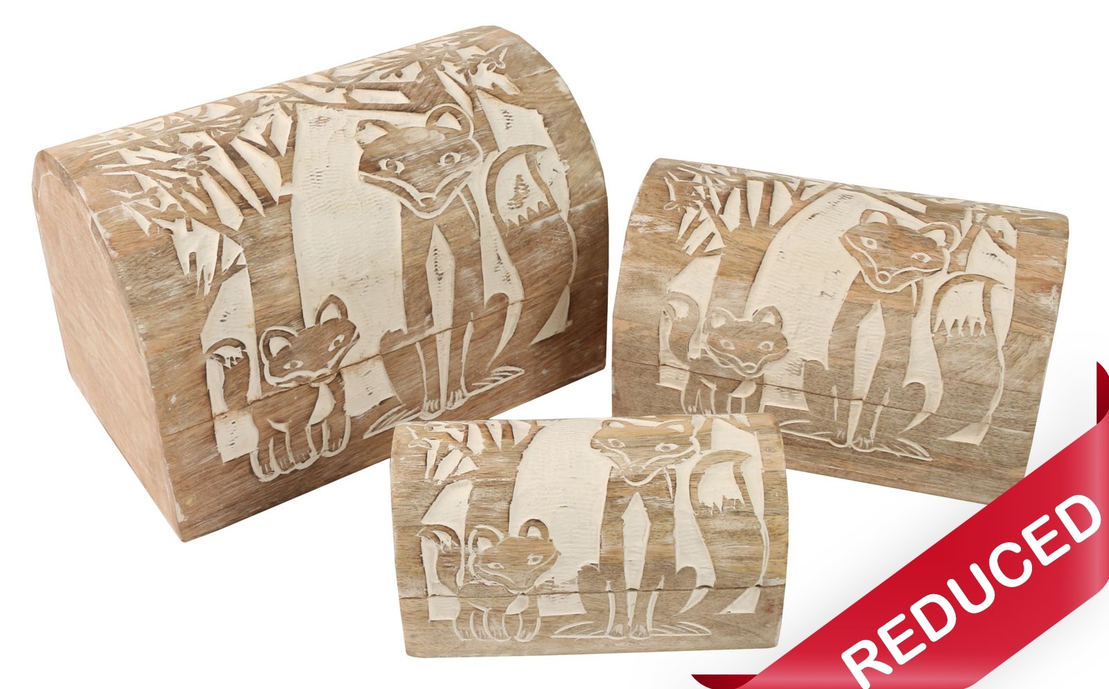 Set of 3 Domed Fox Boxes 23cm