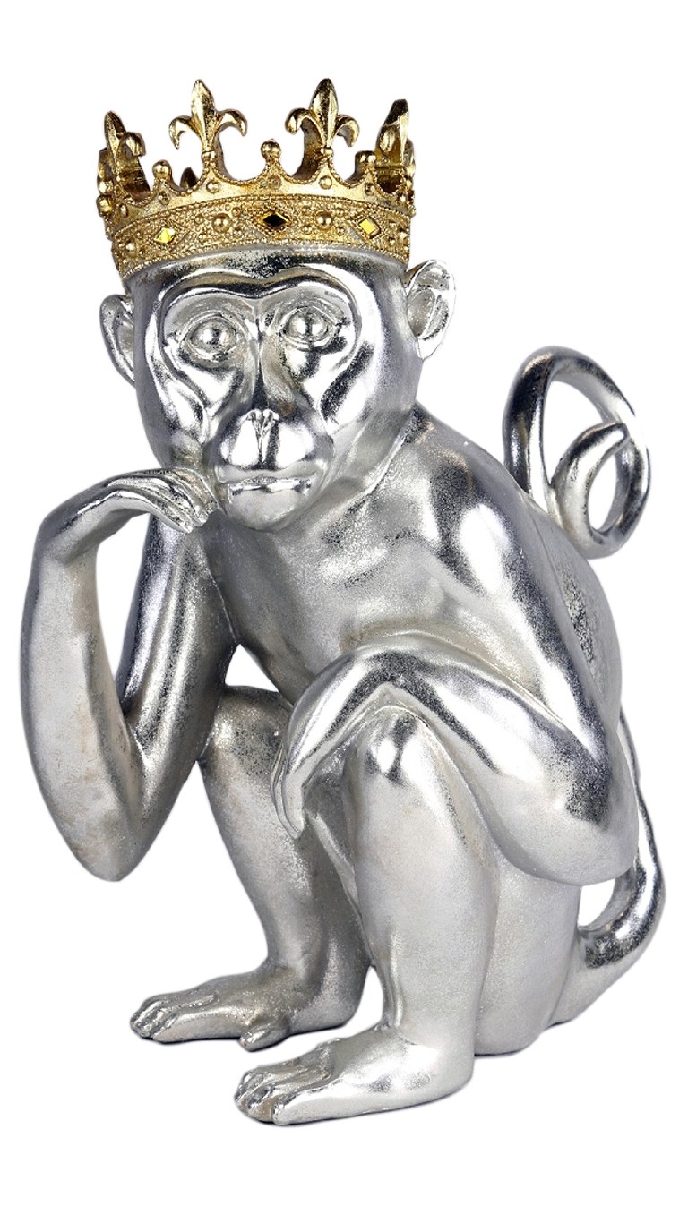 Silver Macaque With Gold Crown - 38cm