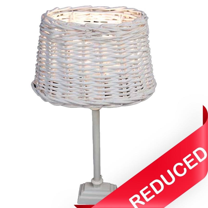 White Aluminium Small Bulb Socket With Rattan Shade 46cm