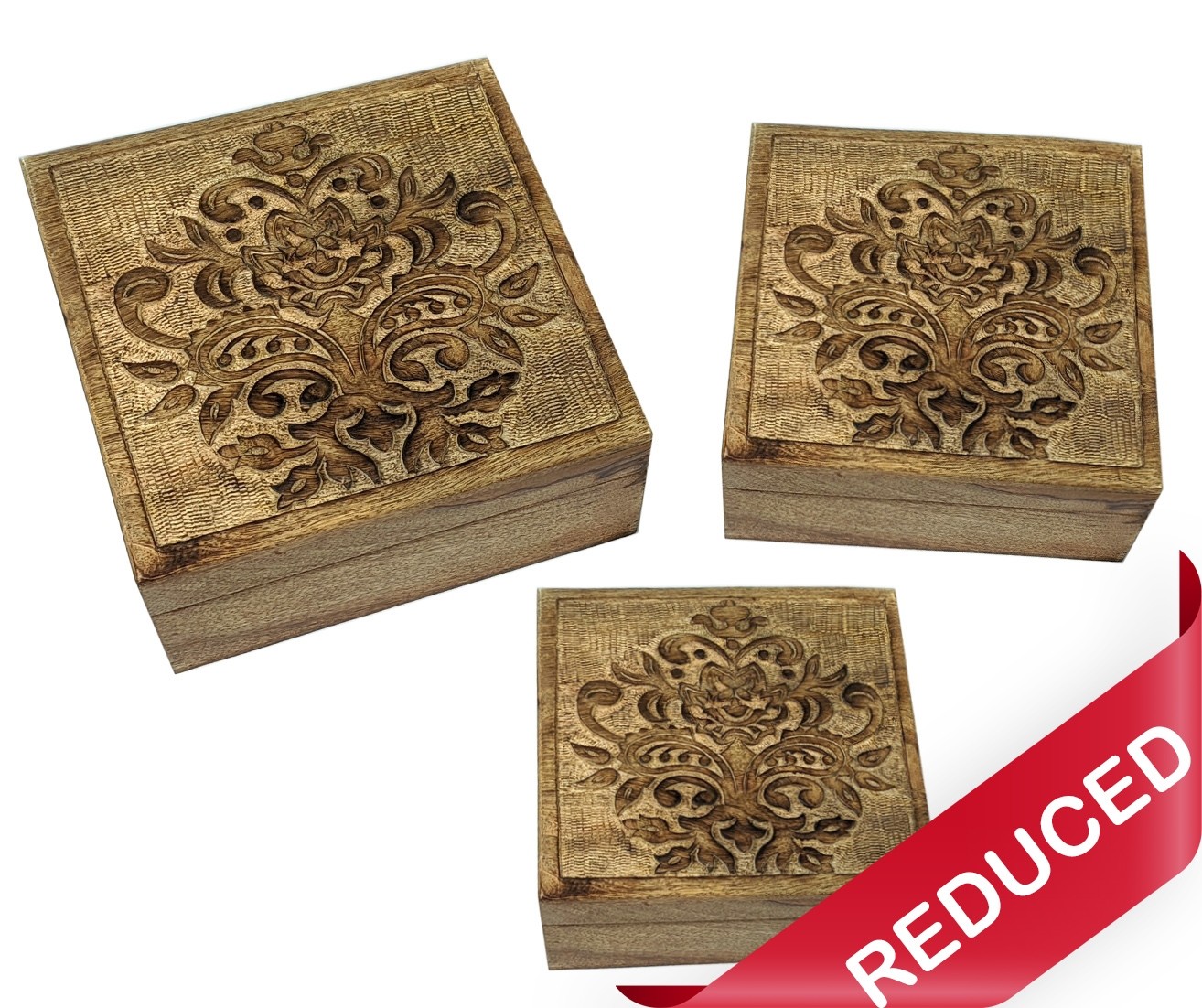 Set Of 3 Wooden Square Boxes 25cm