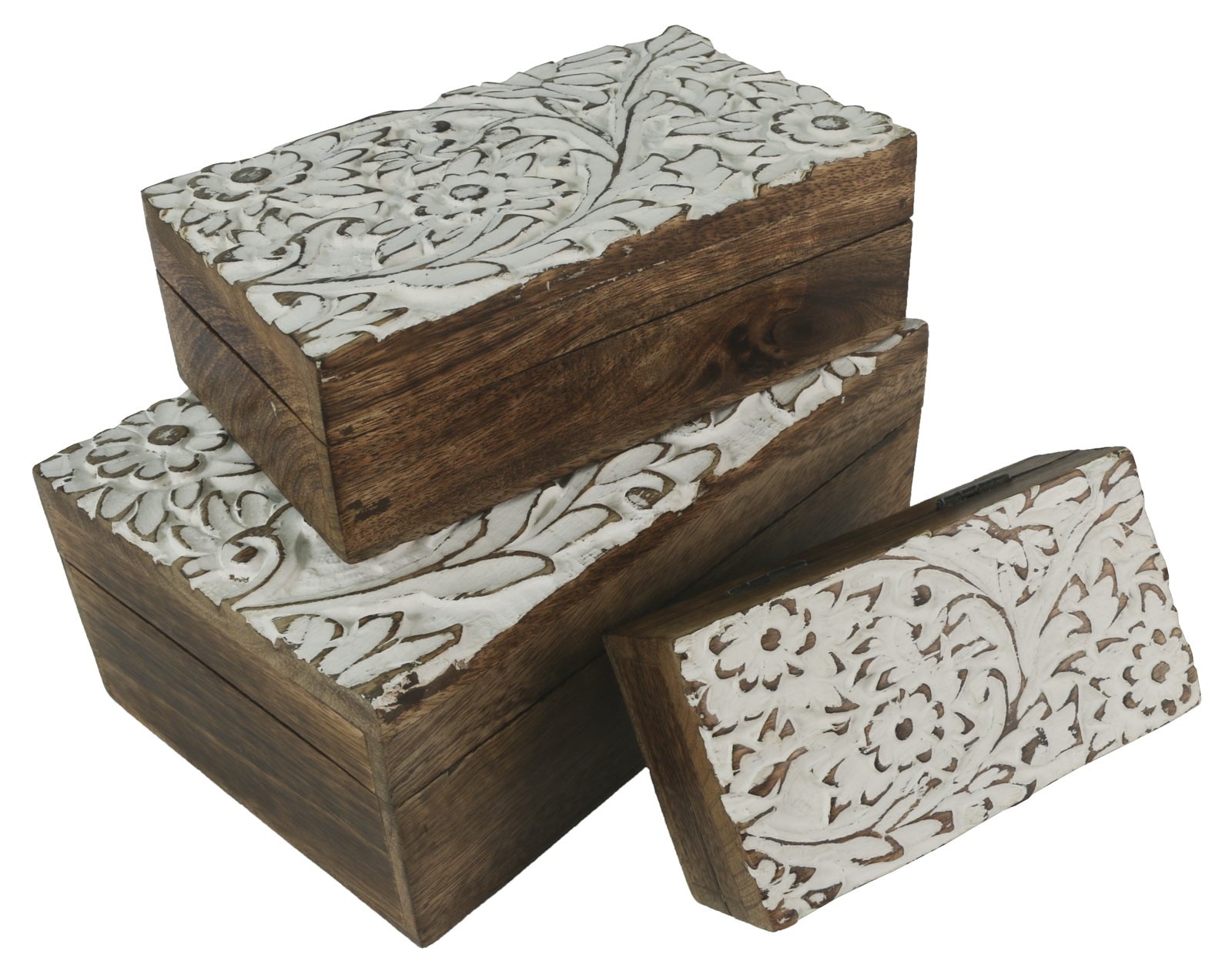 Set Of 3 Flower Boxes - Antique White 22.5cm