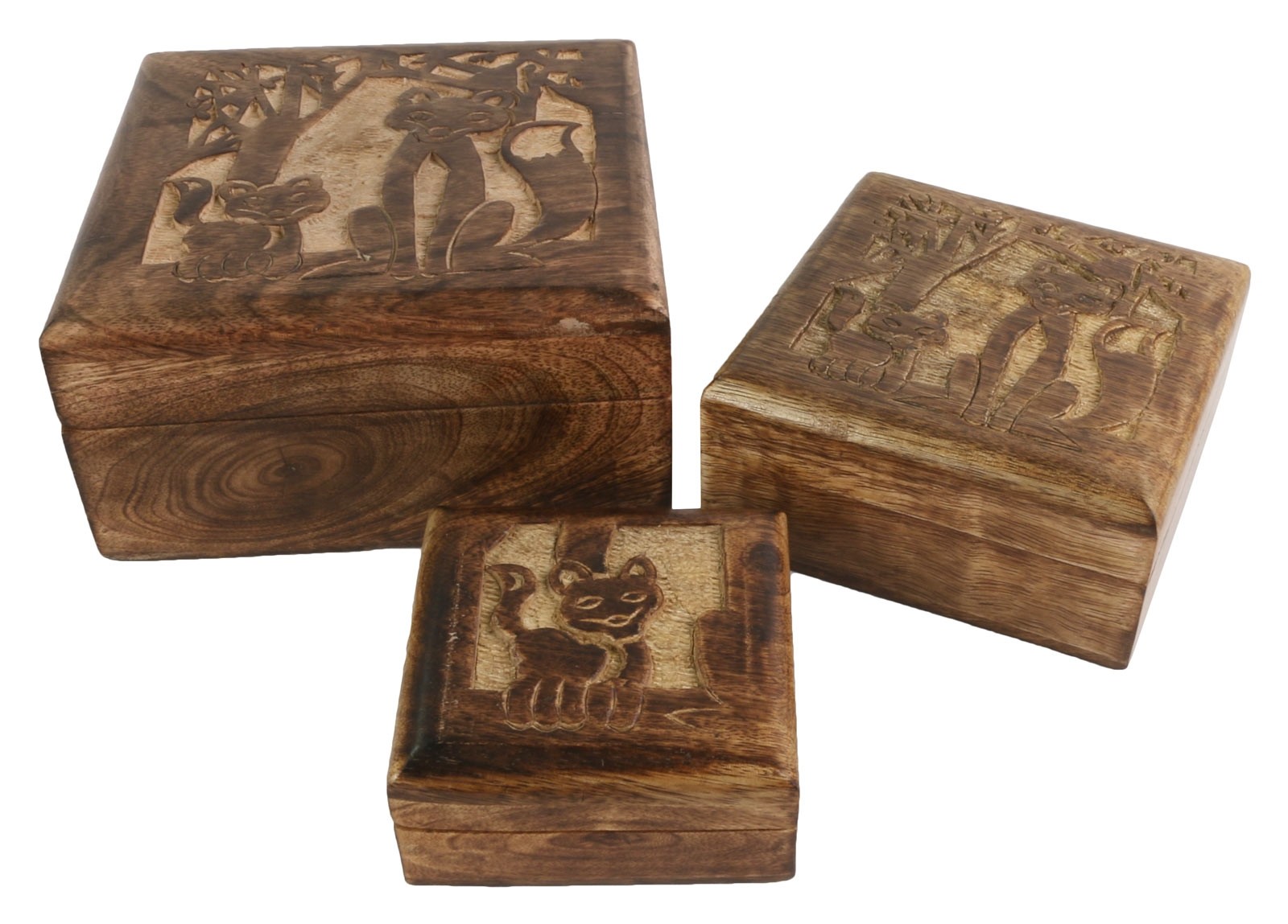 Set of 3 Square Fox Boxes 17.8cm