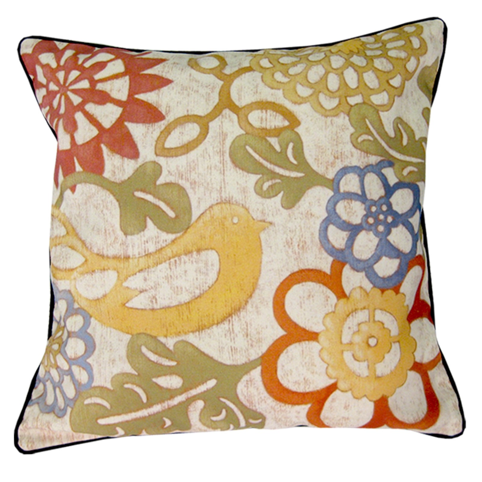 Cushion Cover Only - Bird Yellow (Black Trim) 45cm