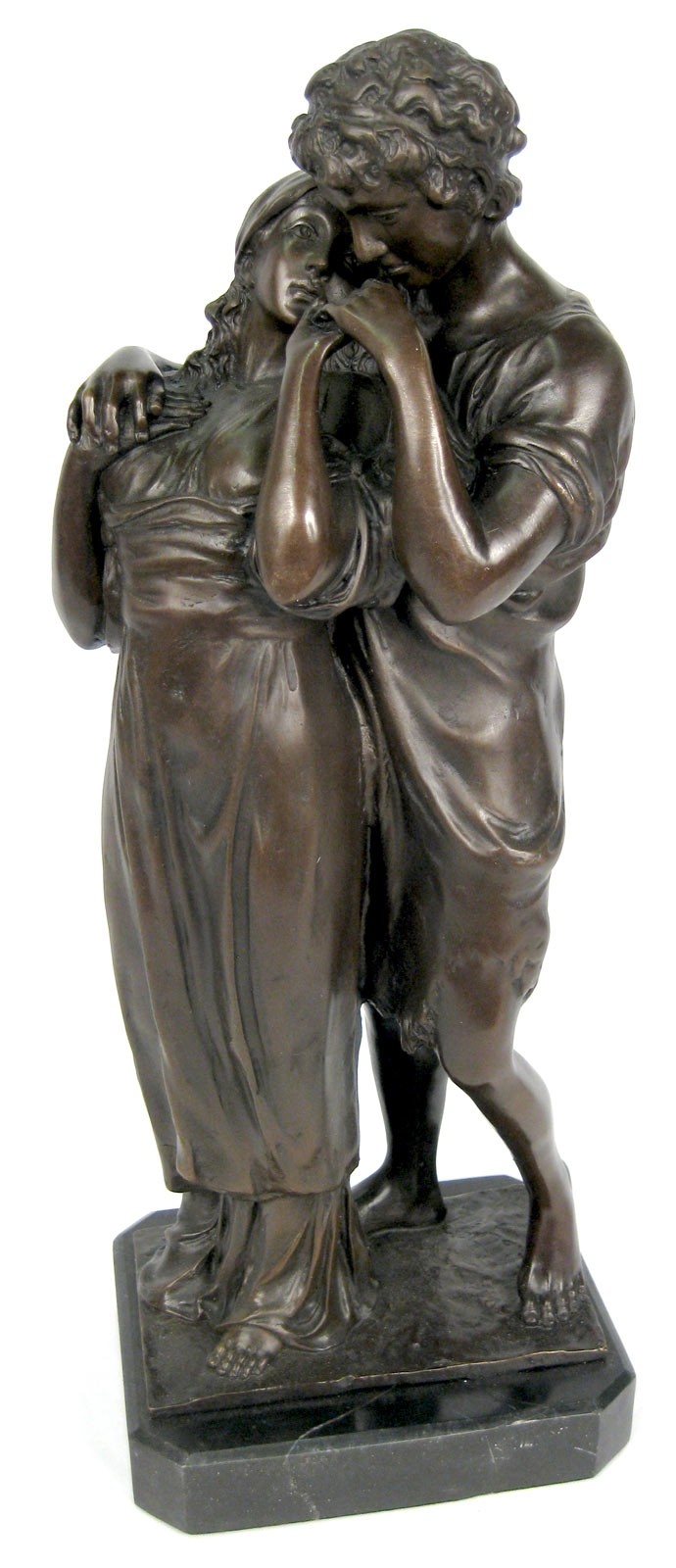 Couple Foundry Cast Bronze Sculpture On Marble Base 51cm