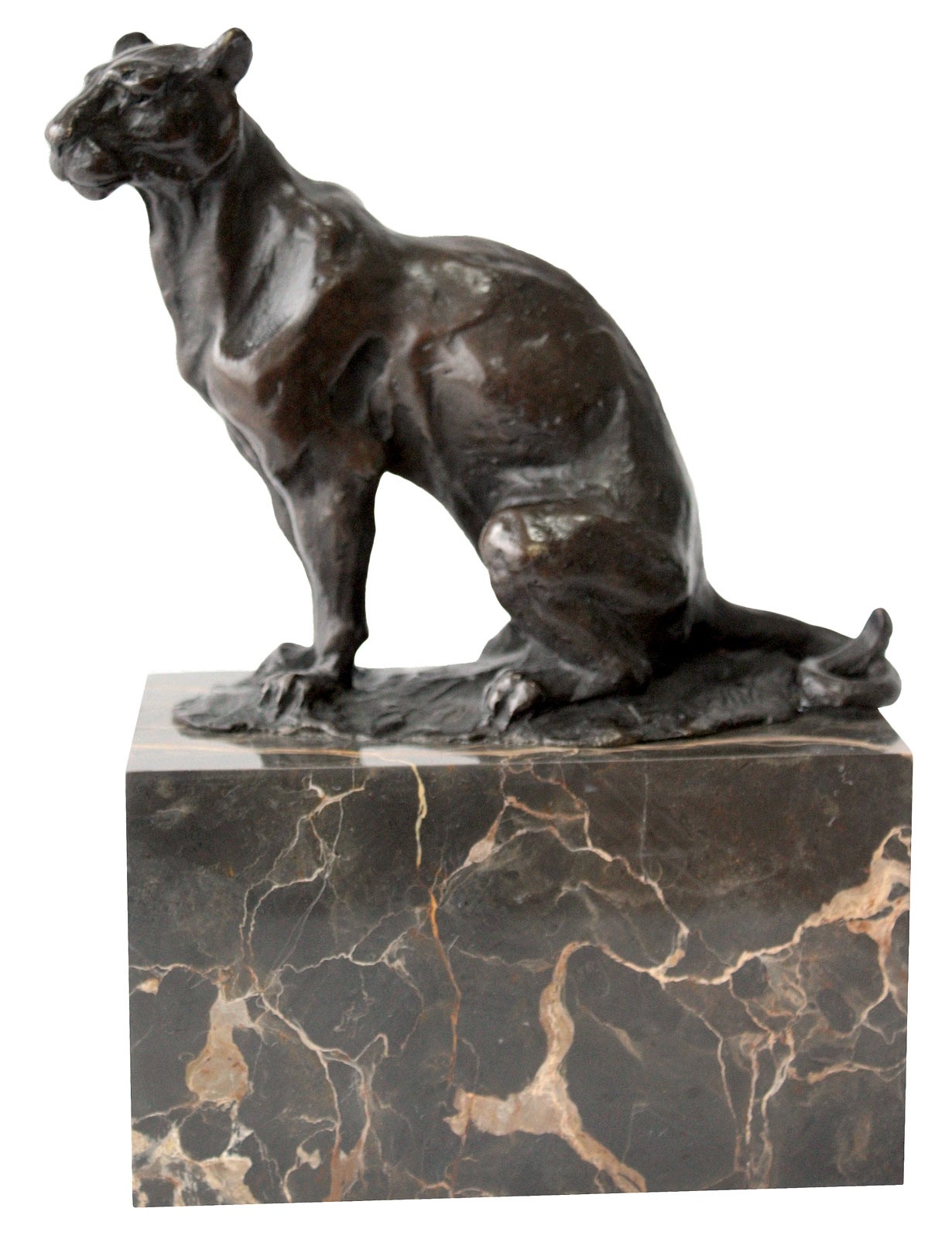 Lioness Bronze Sculpture On Marble Base 18cm