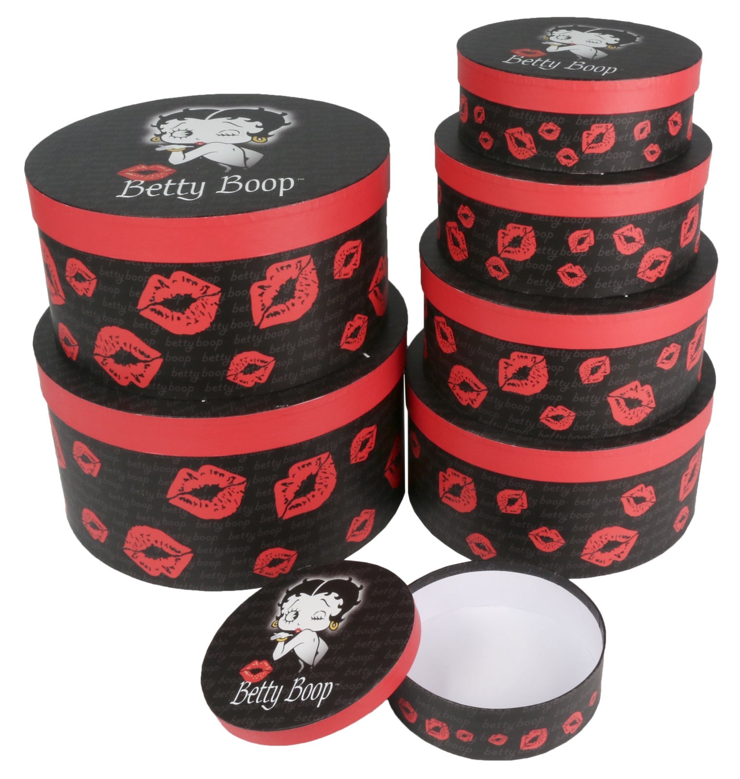 Set Of 7 Betty Boop Round Boxes 32cm
