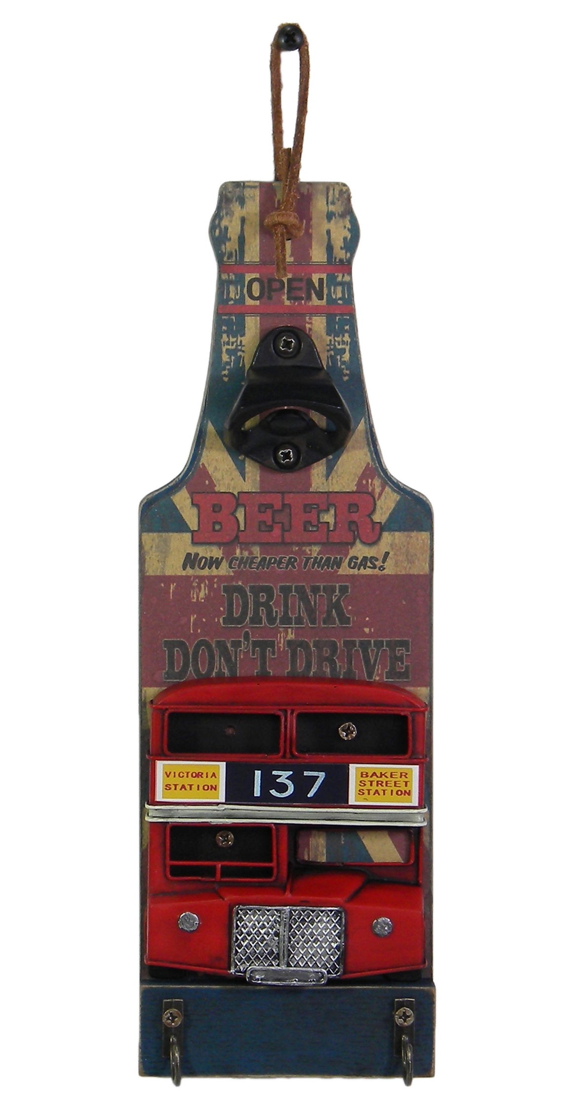 Red Double Decker Bus Design Wall Bottle Opener - 29cm