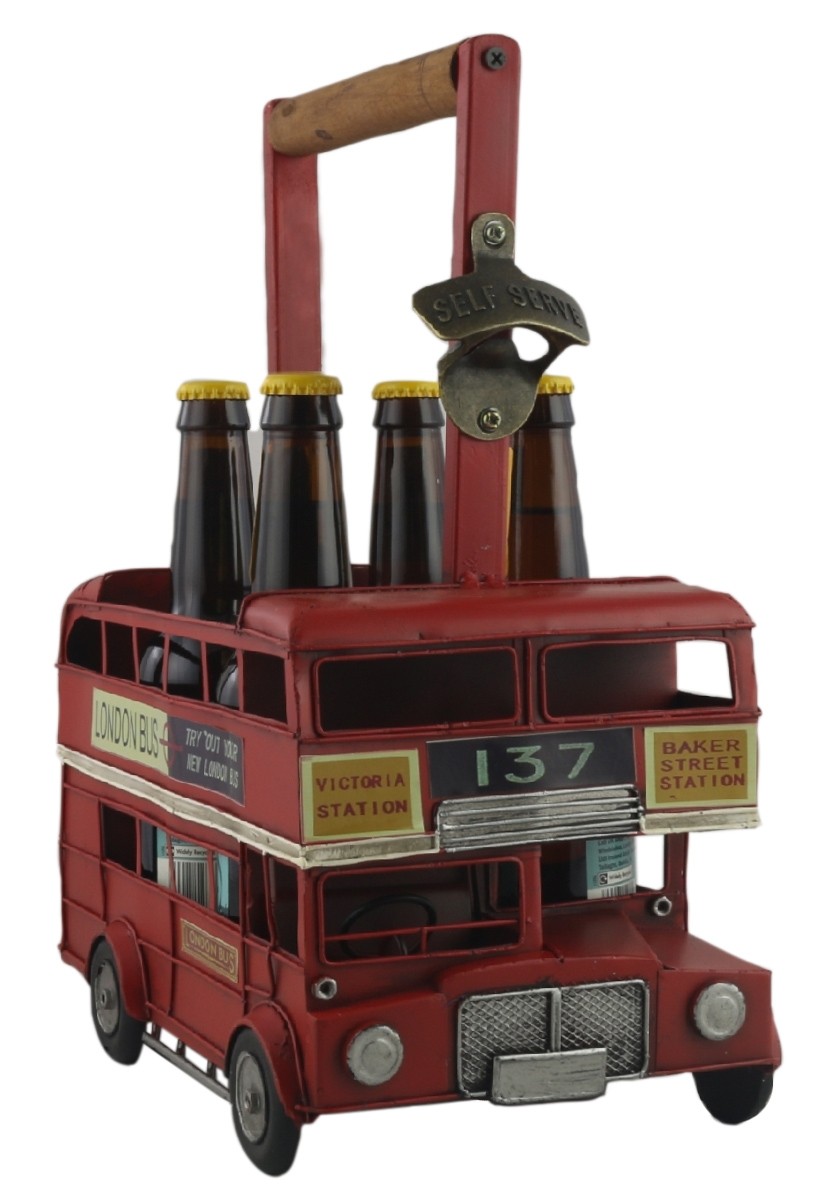 Red Double Decker Bus Bottle Carrier - 37cm
