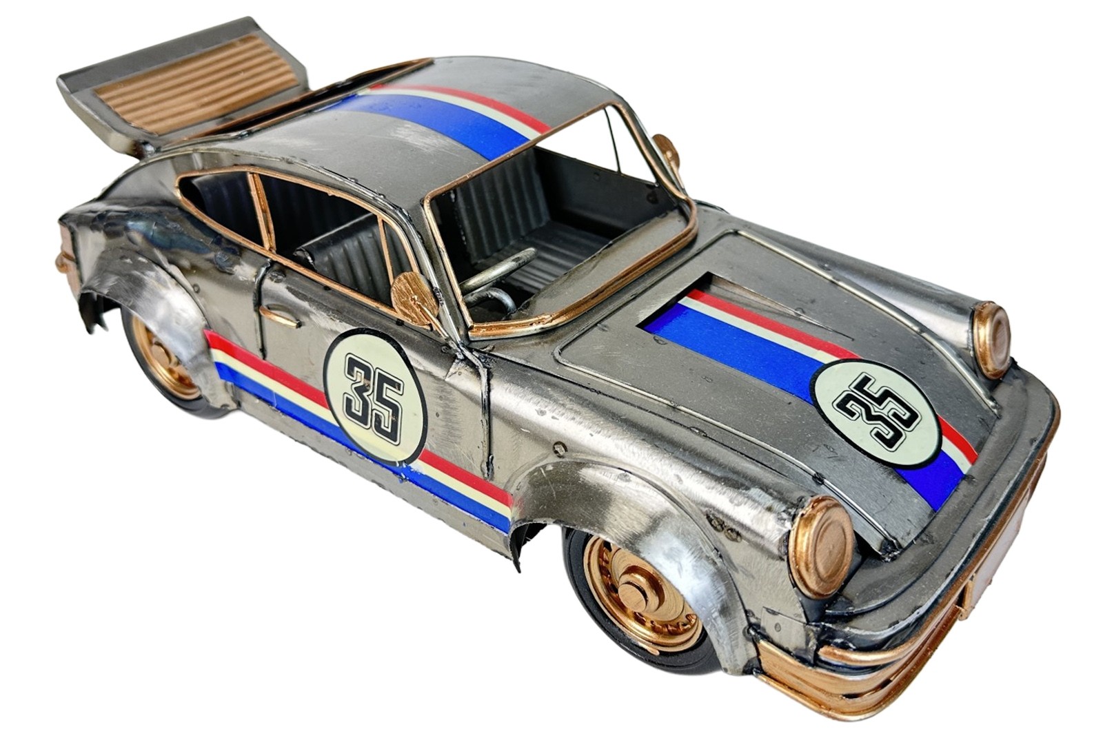 Vintage Porsche 911 Racing Car - Polished Metal - 33cm