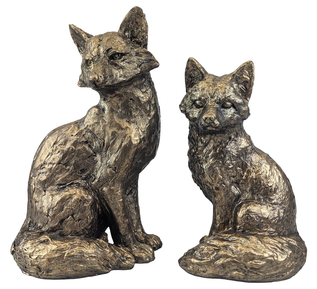 Bronze Effect Fox Sculpture Pair - 30cm