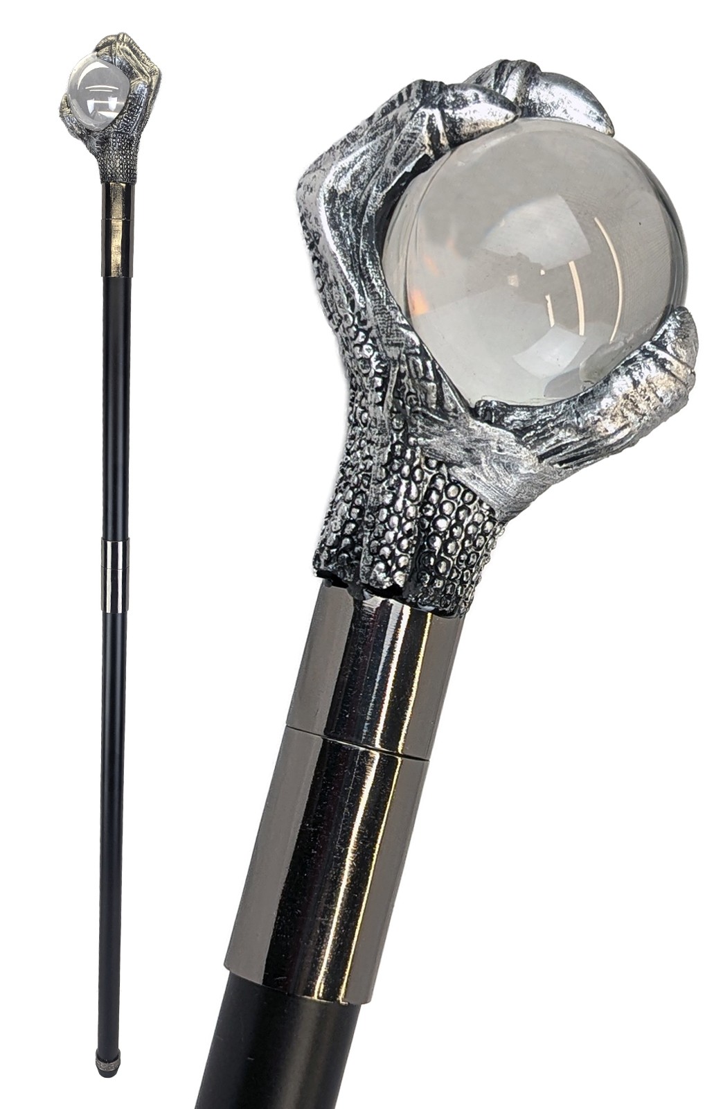 Clear Ball Claw (Glass) Swagger Cane / Walking Stick - 93.5cm