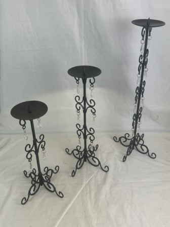 Set Of 3 Metal Candle Sticks - Black