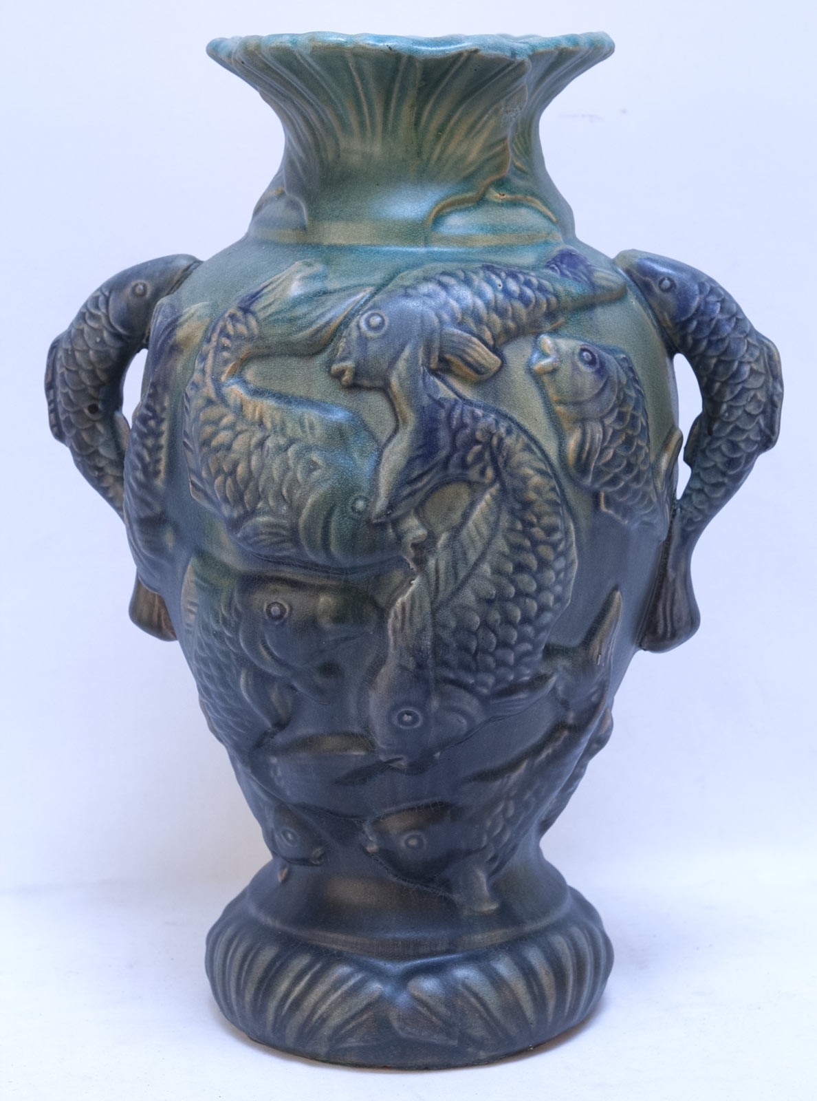 Embossed Majolica Fish Vase