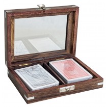 Double Cards Box (Glass Lid) Sheesham Wood - 16cm
