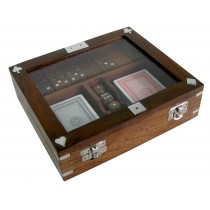 Double Card, Dice & Domino Box (Glass Lid) 20.1cm