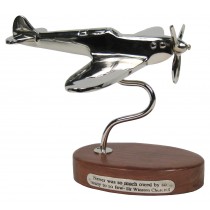 Spitfire On Wooden Base Nickel Plated - Sheesham Wood - 22cm