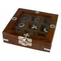 Tic Tac Toe Game 11.5cm Glass Top Box - Sheesham Wood