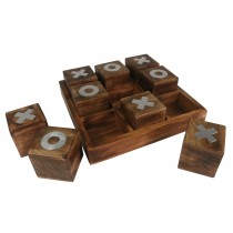 Sheesham Wood Tic Tac Toe Nickel Plated Cubes - 24.5cm