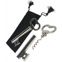 Key Bottle Opener / Corkscrew in a Black Pouch 13cm